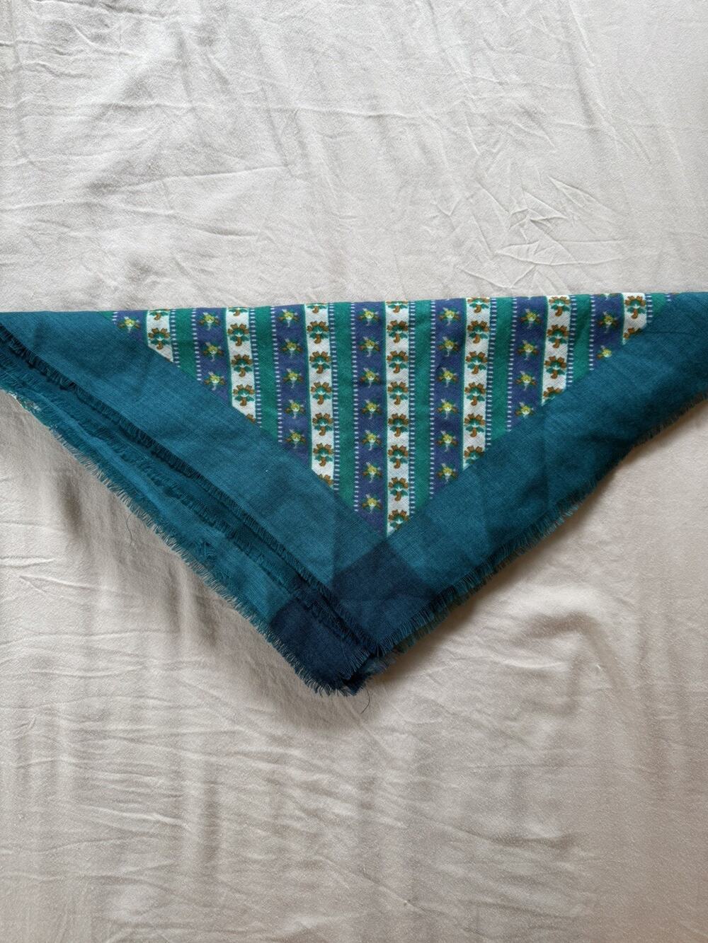 Vintage Scarf Green Blue Cream Floral 30x30 in. No Date/Signature. Retro cottage